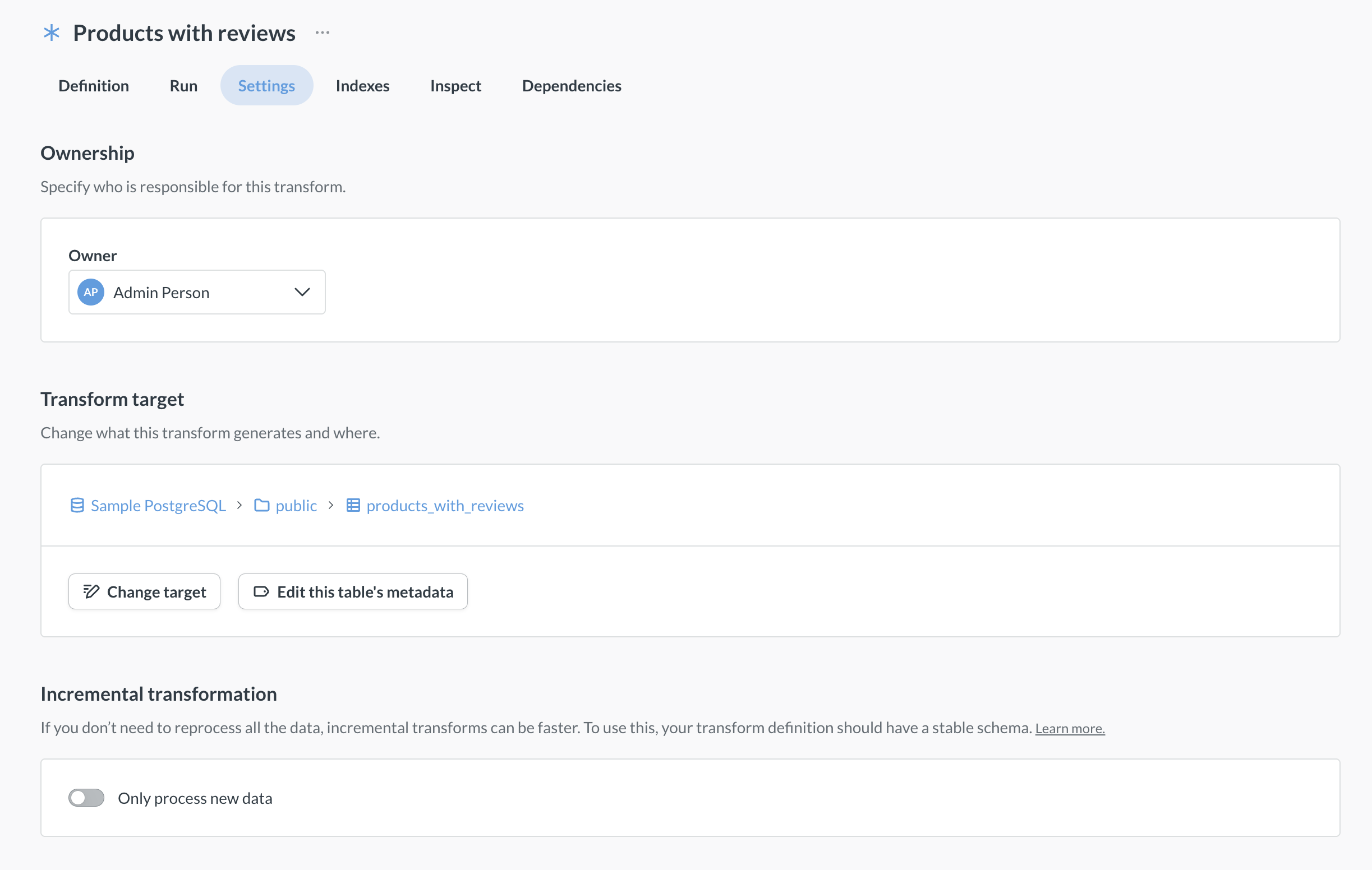 Edit transform settings