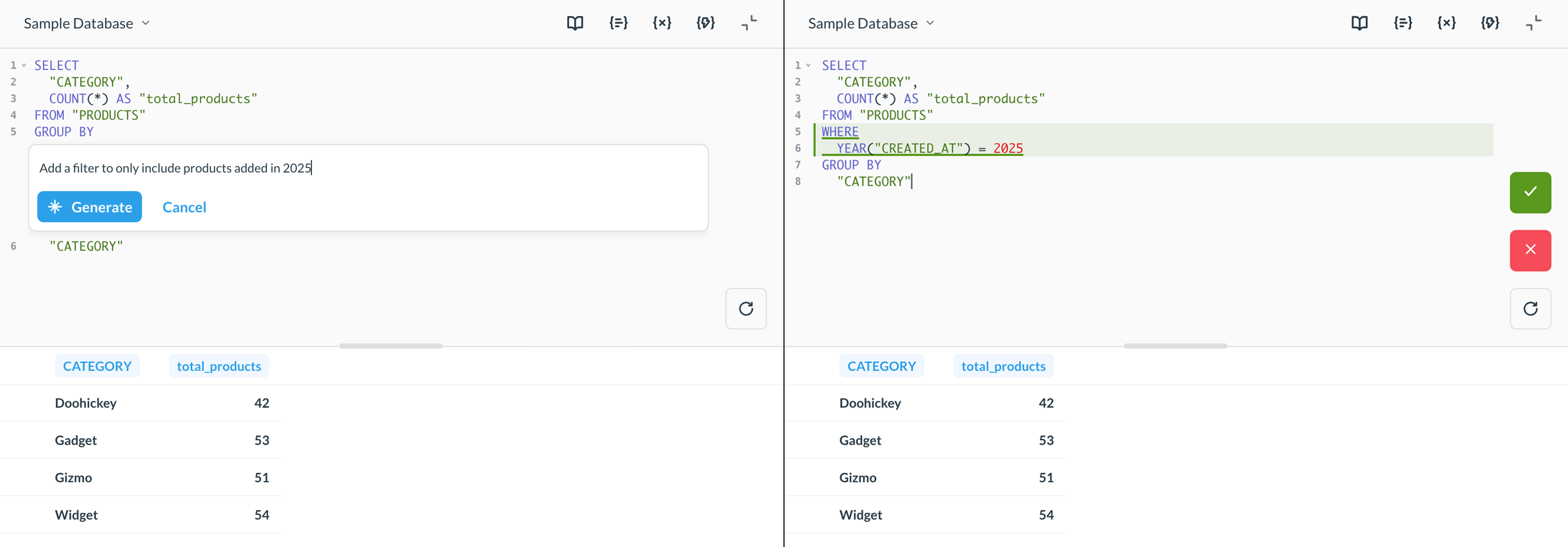Using inline SQL editing